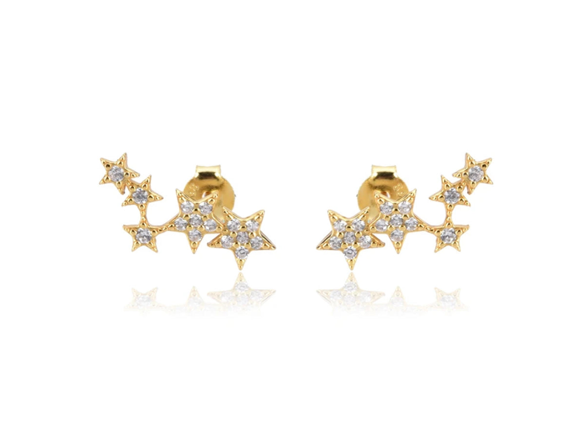 Gold Starlight Double Stud Earrings 925 Sterling Silver, Gold Plated