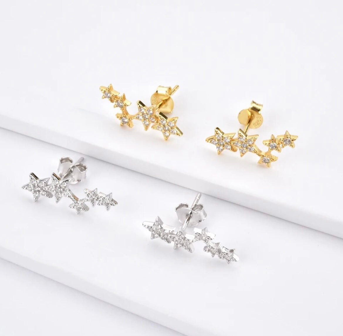 Gold Starlight Double Stud Earrings 925 Sterling Silver, Gold Plated