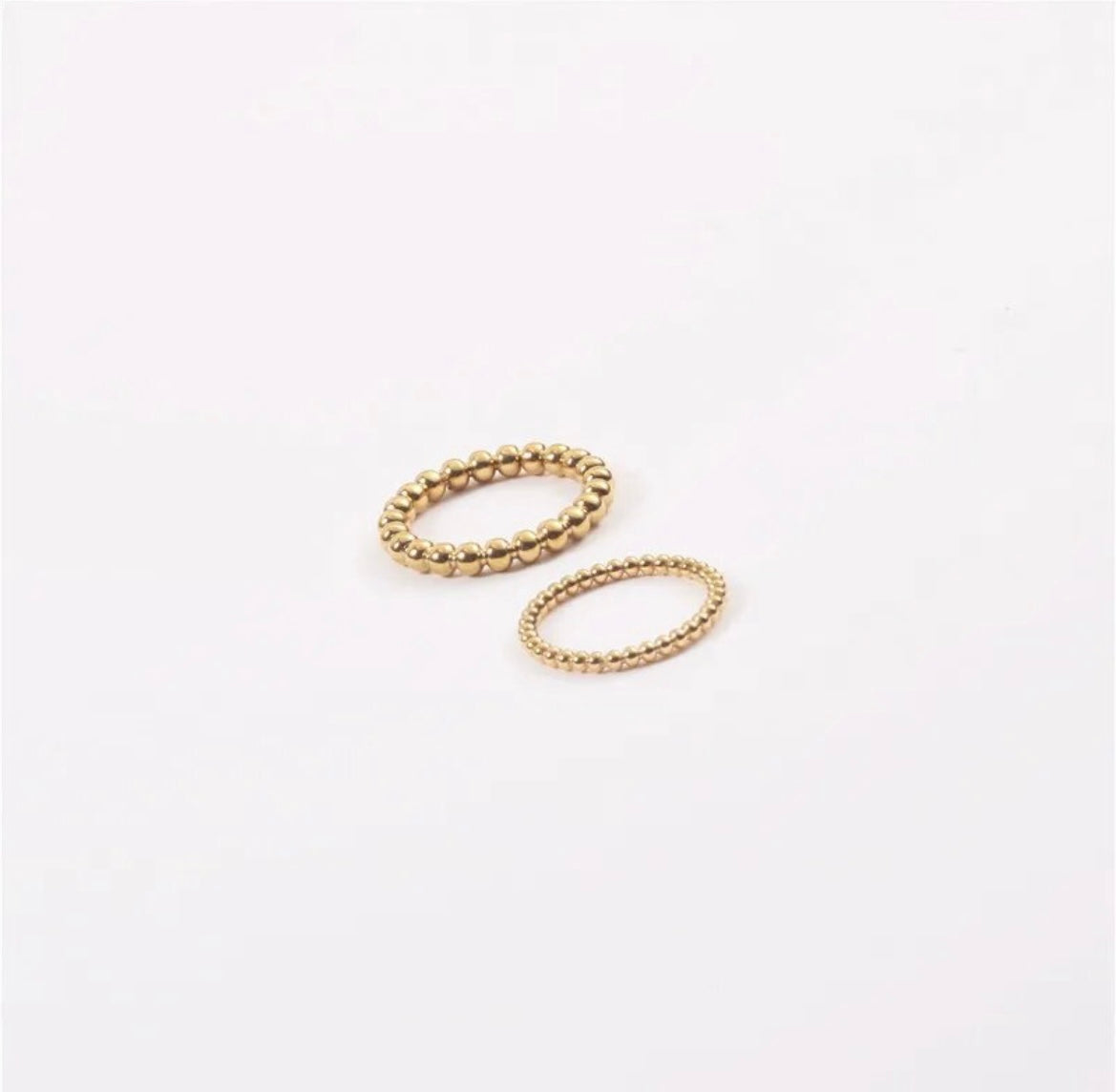 Gold Beaded Bubble Stack Ring Pair small and Large