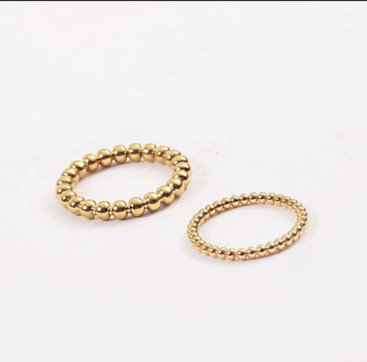 Gold Beaded Bubble Stack Ring Pair small and Large