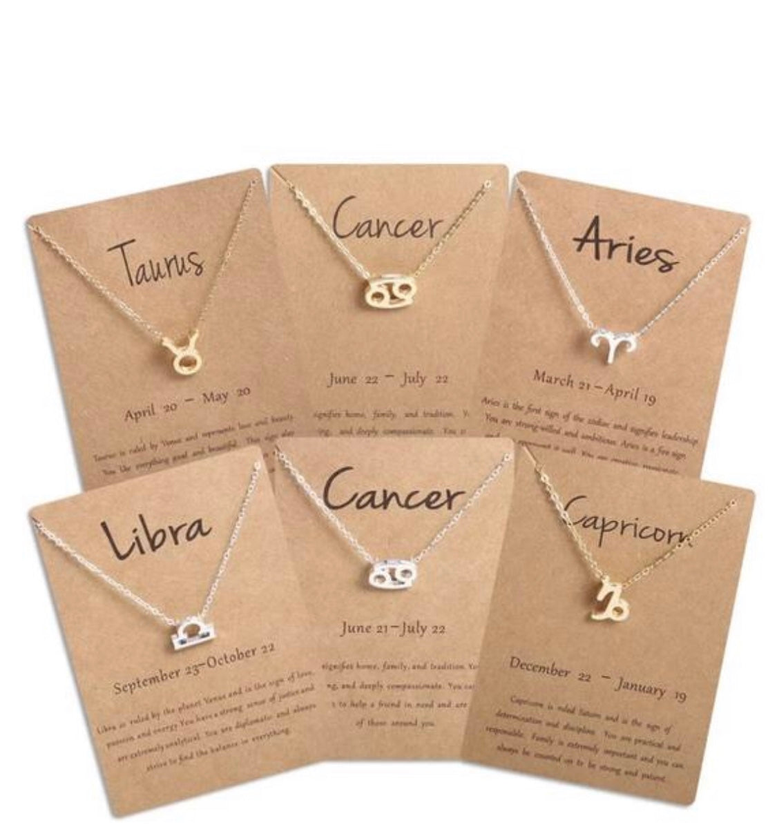 Gold Zodiac Sign Necklace Chain With Cardboard Card