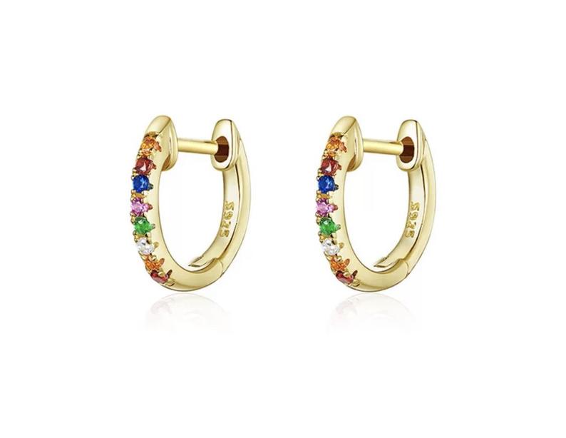 Gold Crystal Hoop Huggie Earrings