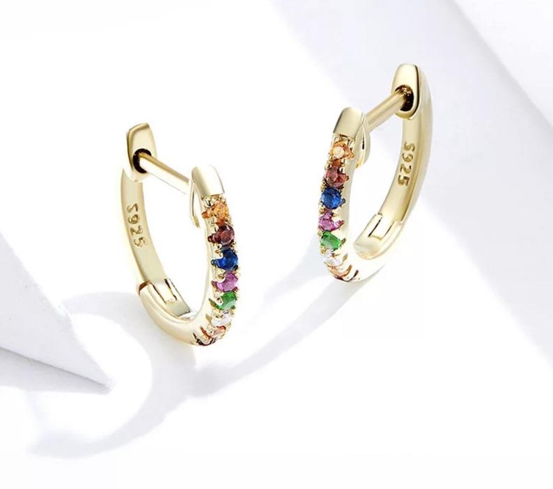 Gold Crystal Hoop Huggie Earrings