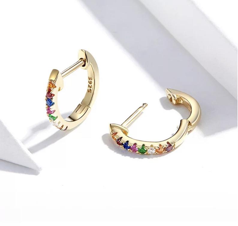 Gold Crystal Hoop Huggie Earrings