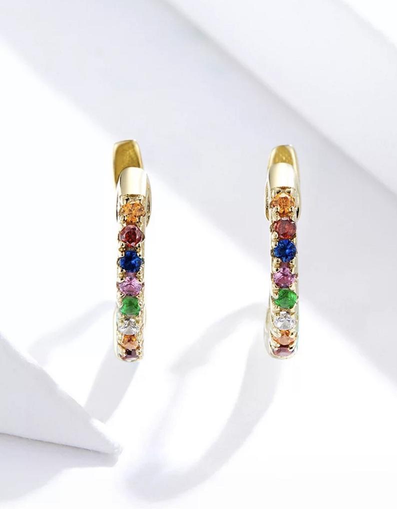 Gold Crystal Hoop Huggie Earrings