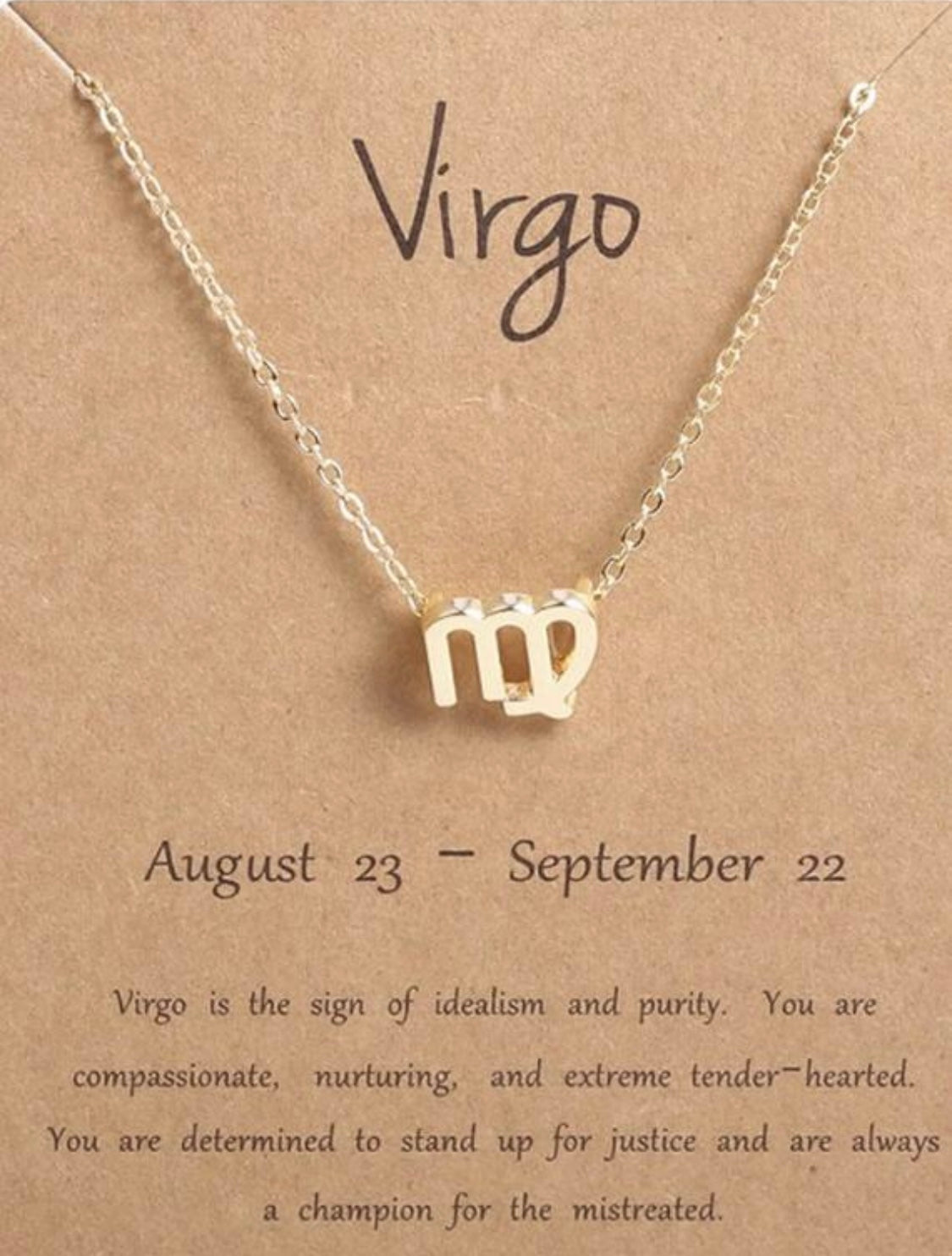 Gold Zodiac Sign Necklace Chain With Cardboard Card