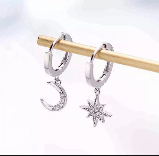 Moon And Star Pendant Earrings