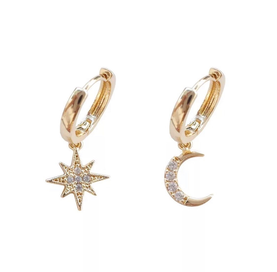 Moon And Star Pendant Earrings