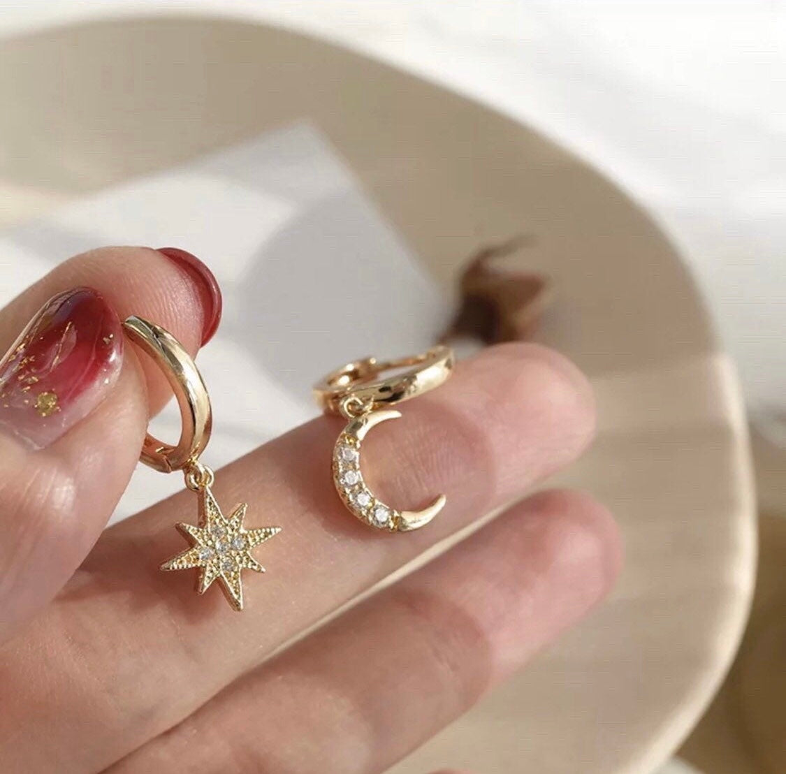 Moon And Star Pendant Earrings