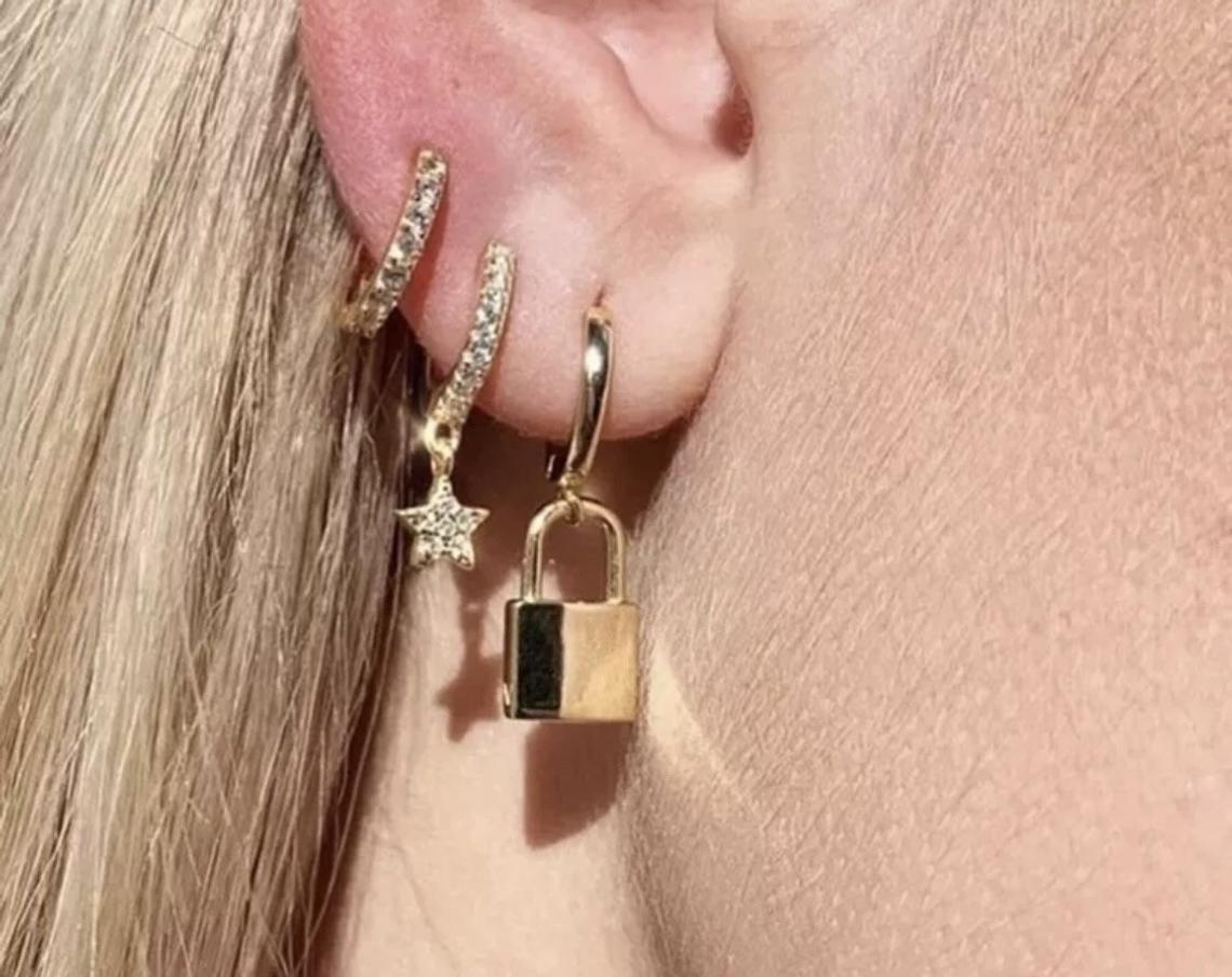 Gold Hoop Huggie Dangling Star Earring