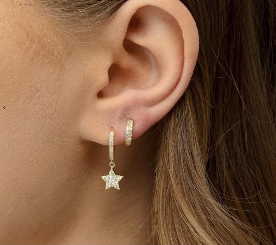 Gold Hoop Huggie Dangling Star Earring