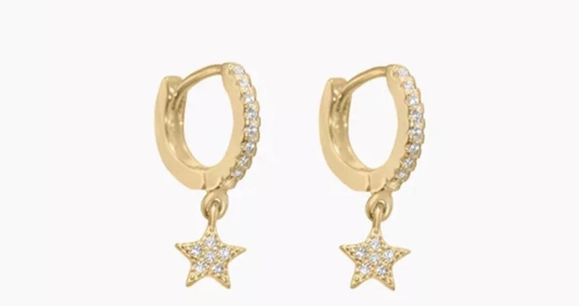 Gold Hoop Huggie Dangling Star Earring