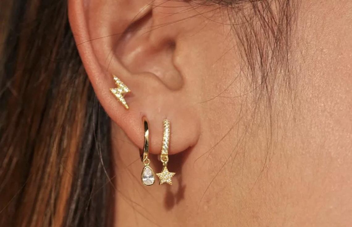 Gold Hoop Huggie Dangling Star Earring