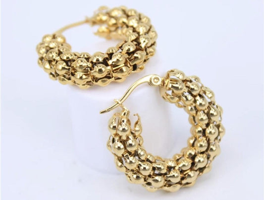 Gold Beaded Hoop Earrings