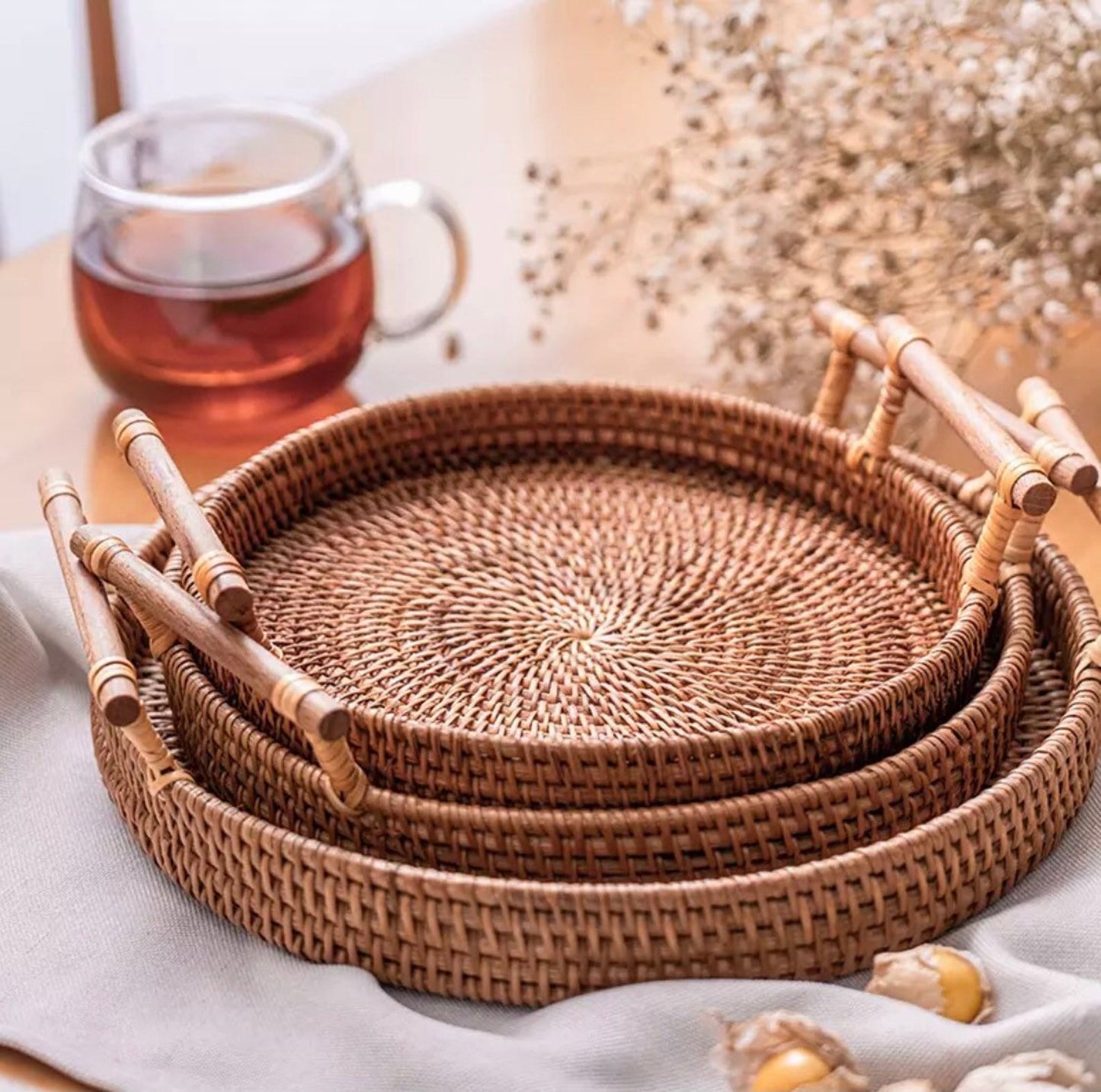 Wicker Rattan Round Tray