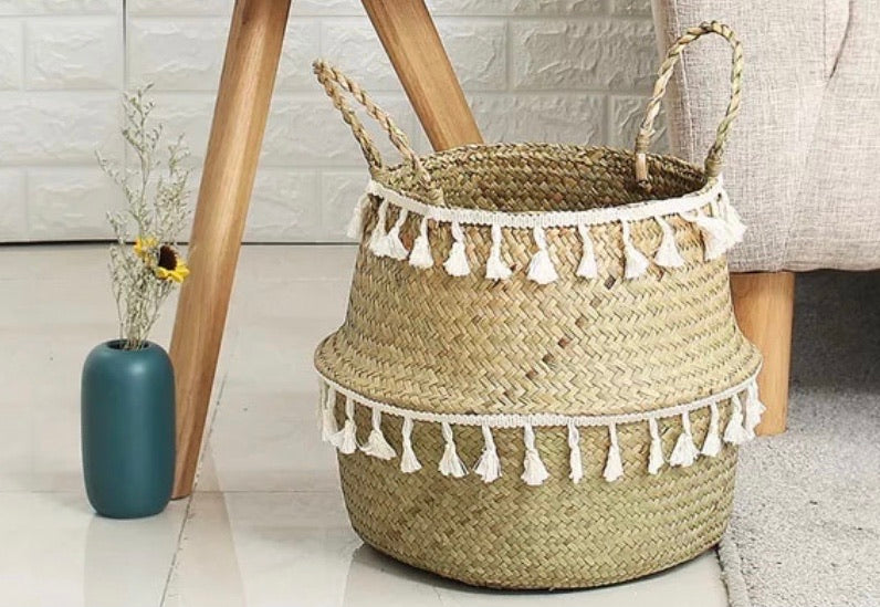 Wicker Tassle Basket