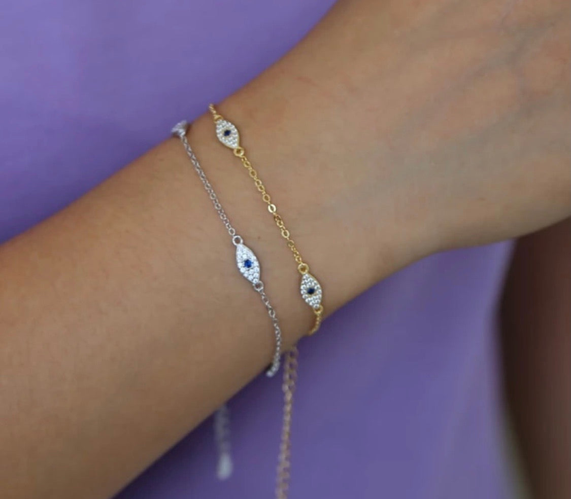 925 Sterling Silver Evil Eye Chain Bracelet