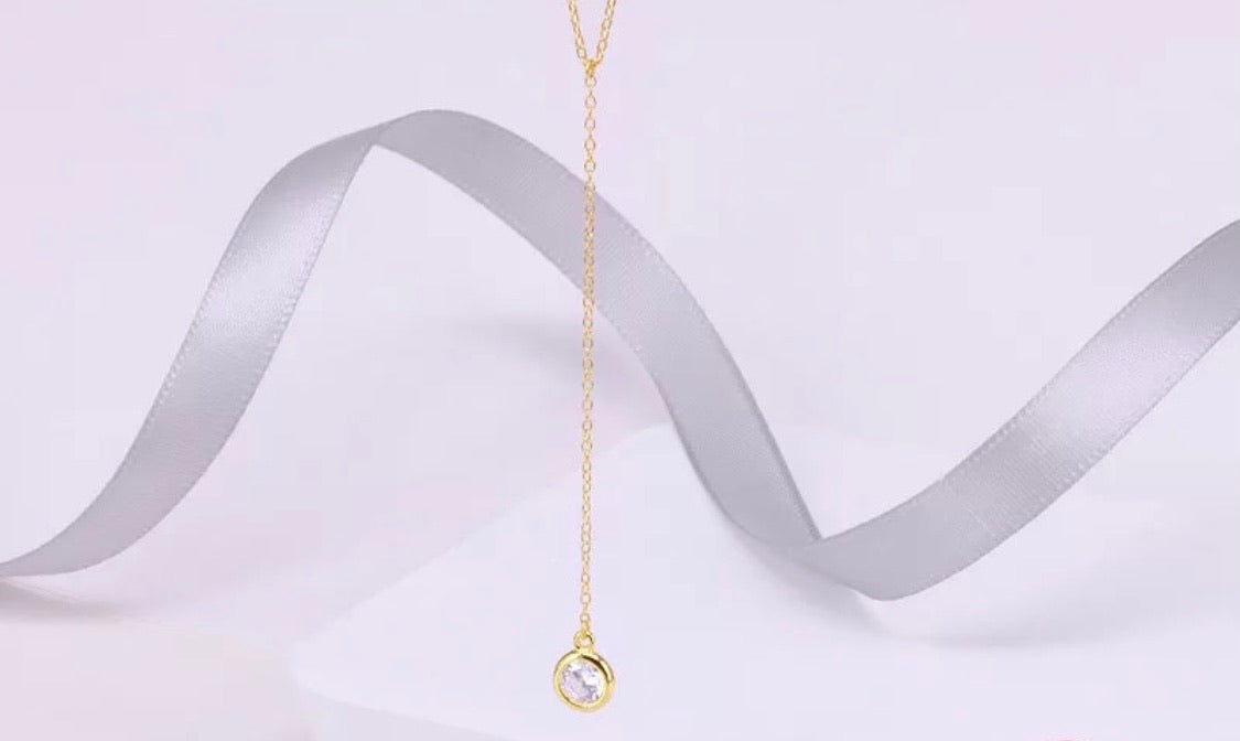 Diamond Pendant 925 Gold Lariat Y Necklace